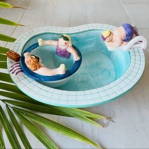 Vintage Lotus Chip & Dip Porcelain Bowl